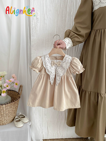 Baby Girl Vintage Dress with Floral Collar and Bow | Toddler Party and Casual Outfit