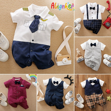 Baby Boy Formal Rompers | Infant Gentleman Outfit Jumpsuit with Bow Tie & Suit Design