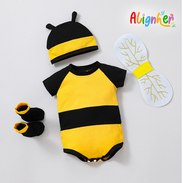 Baby Bee Romper Bodysuit – Soft Cotton Striped Infant Outfit with Snap Closure