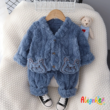 Baby Winter Outfit Set – Fleece Jacket and Pants with Bear Pockets