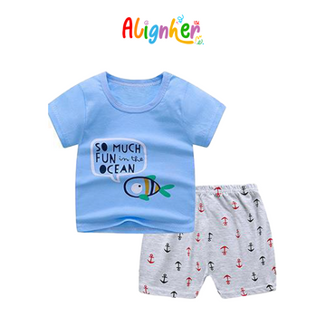Baby Boy Summer Outfit Set | Cartoon Print T-Shirt and Plaid Shorts 2-Piece Toddler Clothing