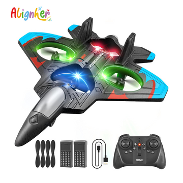 2.4GHz Remote Control Airplane Jet Toy with LED Lights and Dual Propellers for Kids and Beginners