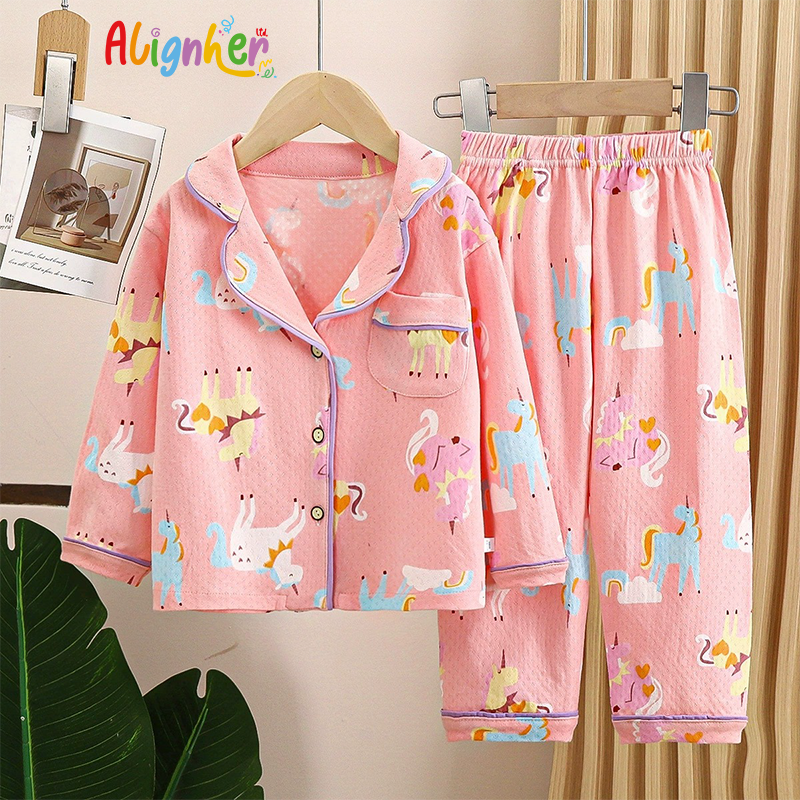 Unisex Dinosaur Print Pajama Set | Kids Long Sleeve Cotton Sleepwear