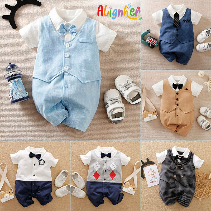 Baby Boy Formal Rompers | Infant Gentleman Outfit Jumpsuit with Bow Tie & Suit  Design