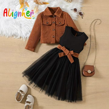 Brown Corduroy Button-Up Shirt Jacket for Girls – Long Sleeve with Front Pockets