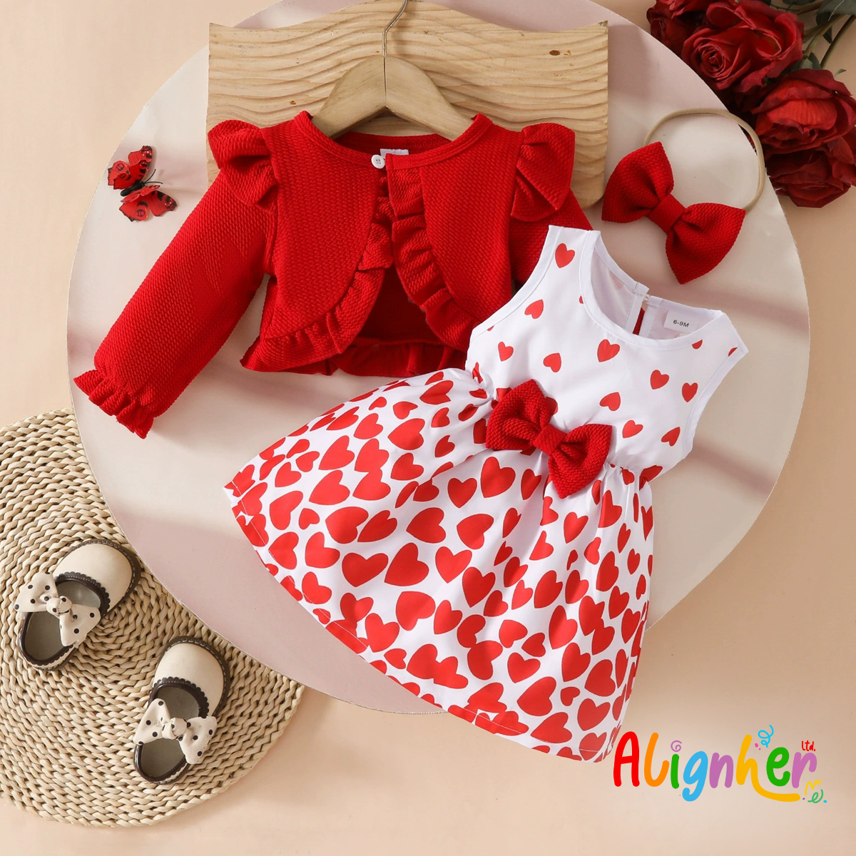 Baby Girl Plaid Dress with Bow, Cardigan and Headband Outfit Set