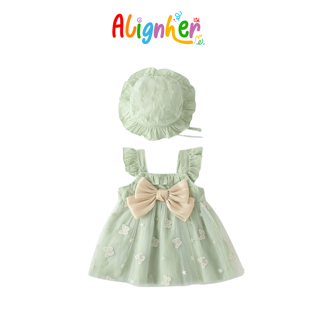 Baby Girl Summer Dress with Hat | Infant Party Outfit with Bow and Floral Design