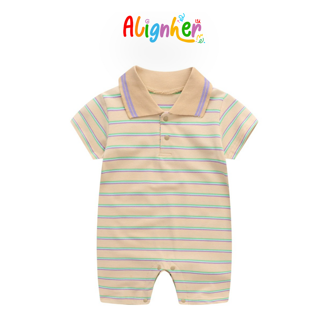 Baby Boy Striped Polo Romper – Short Sleeve Cotton Jumpsuit