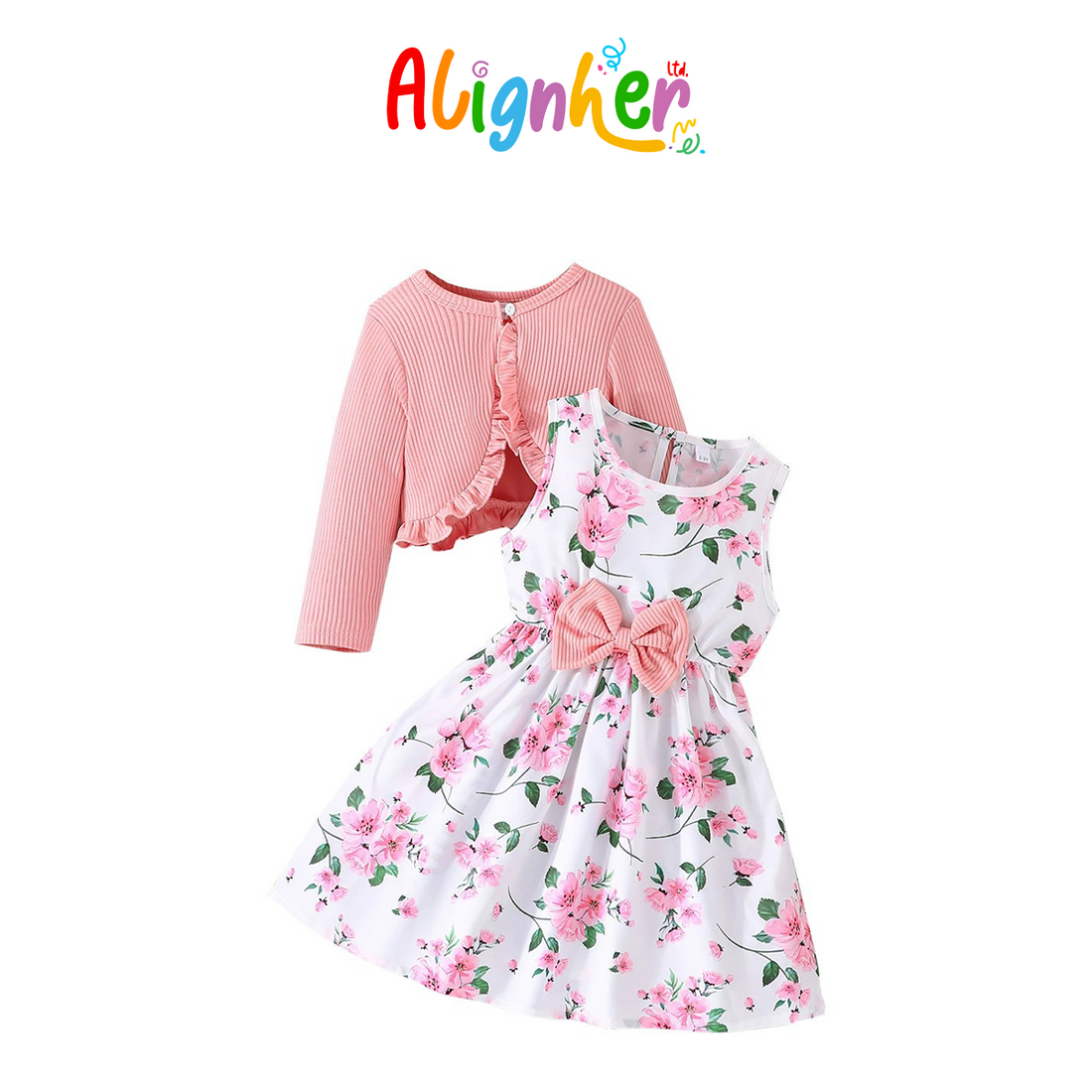 Girls Floral Party Dress with Matching Bolero Jacket – Sleeveless Bow Dress for  Special Occasions
