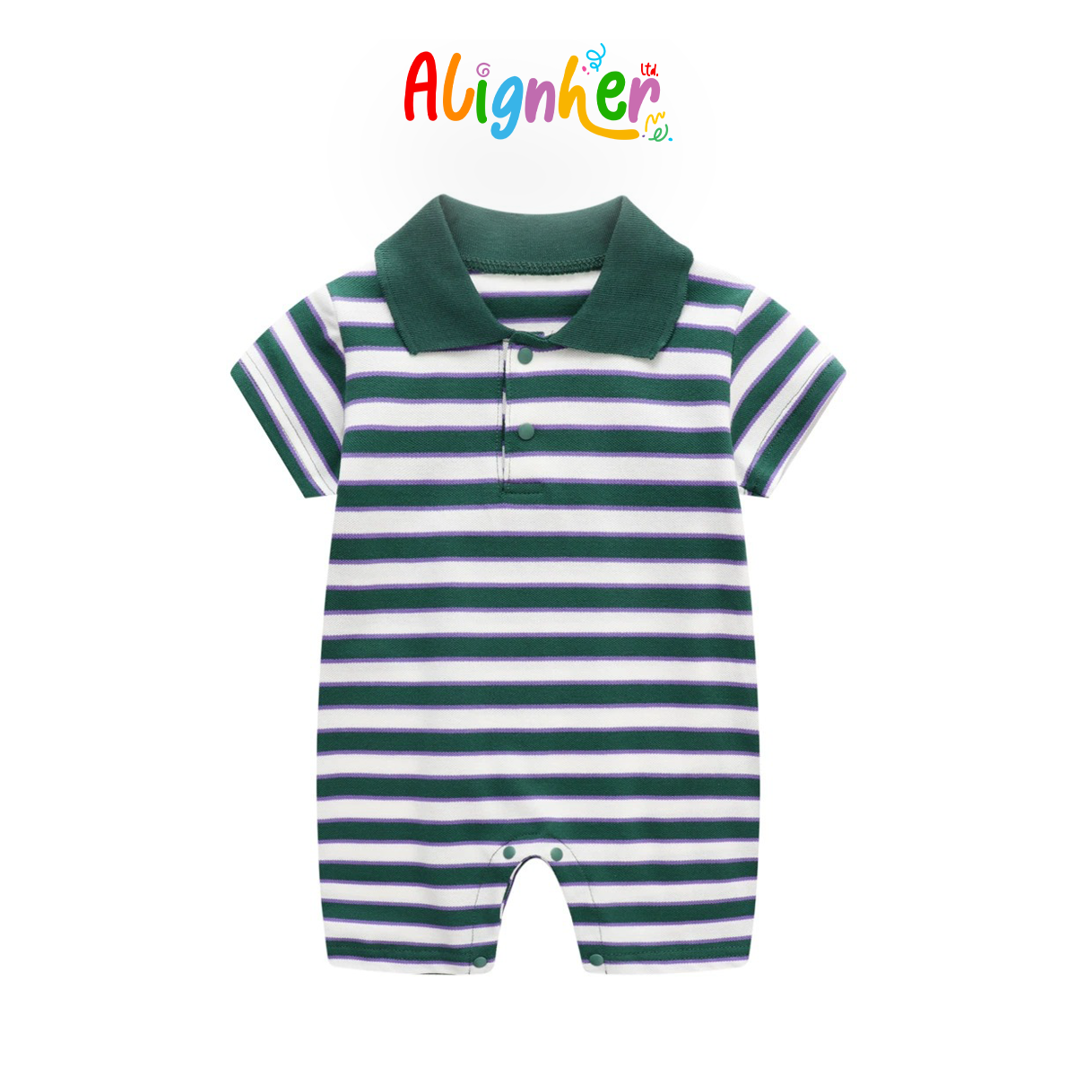 Baby Boy Striped Polo Romper – Short Sleeve Cotton Jumpsuit