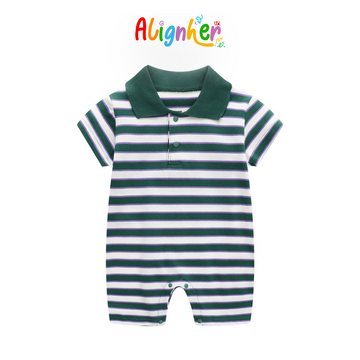 Baby Boy Striped Polo Romper – Short Sleeve Cotton Jumpsuit